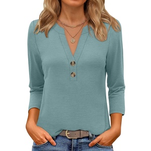 image:imageANRABESS Women 34 Sleeve Shirt V Neck Henley TopsCadet Blue