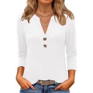 image:imageANRABESS Women 34 Sleeve Shirt V Neck Henley TopsWhite