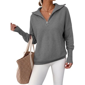 image:imageANRABESS Women Long Sleeve Quarter Zip Pullover Fall SweaterDark Grey