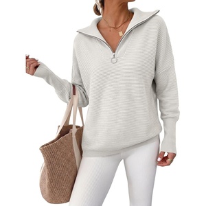 image:imageANRABESS Women Long Sleeve Quarter Zip Pullover Fall SweaterGray