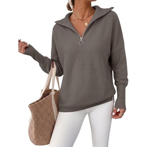 image:imageANRABESS Women Long Sleeve Quarter Zip Pullover Fall SweaterGray Coffee