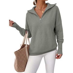 image:imageANRABESS Women Long Sleeve Quarter Zip Pullover Fall SweaterGrey Grass Green