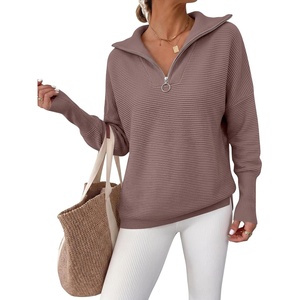image:imageANRABESS Women Long Sleeve Quarter Zip Pullover Fall SweaterNutmeg