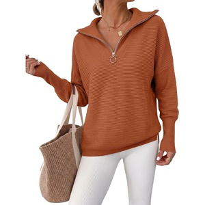 image:imageANRABESS Women Long Sleeve Quarter Zip Pullover Fall SweaterOrange Rust