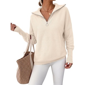 image:imageANRABESS Women Long Sleeve Quarter Zip Pullover Fall SweaterParchment