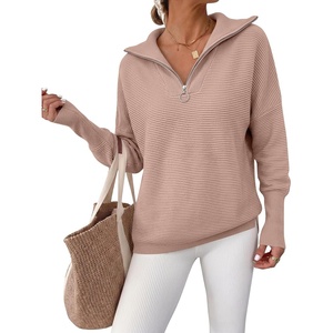 image:imageANRABESS Women Long Sleeve Quarter Zip Pullover Fall SweaterPeach Brown