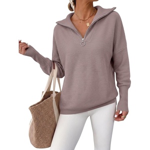 image:imageANRABESS Women Long Sleeve Quarter Zip Pullover Fall SweaterPink Apricot