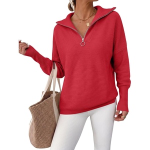 image:imageANRABESS Women Long Sleeve Quarter Zip Pullover Fall SweaterRed