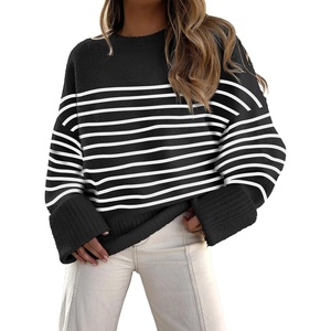 image:imageANRABESS Women Oversized Cozy Knit Sweaters 2026 Fall Fashion OutfitsBlack White Stripe