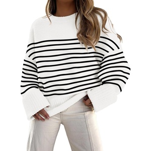 image:imageANRABESS Women Oversized Cozy Knit Sweaters 2026 Fall Fashion OutfitsBlack White Stripes