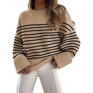 image:imageANRABESS Women Oversized Cozy Knit Sweaters 2026 Fall Fashion OutfitsCamel Black Stripe