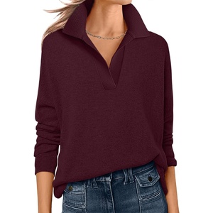 image:imageANRABESS Women Polo V Neck Lightweight Fall SweatersRed
