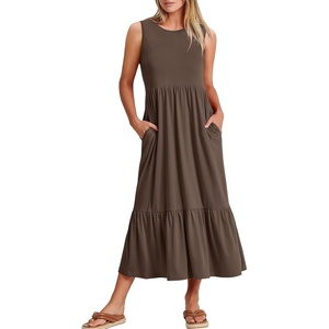 image:imageANRABESS Women Summer Sleeveless Maxi Dresses Casual Flowy Tiered SundressCoffee