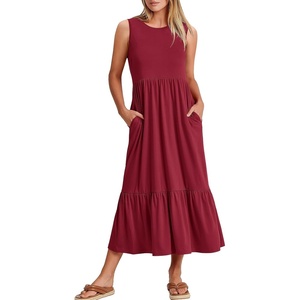 image:imageANRABESS Women Summer Sleeveless Maxi Dresses Casual Flowy Tiered SundressDeep Red