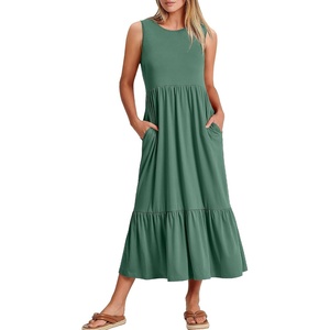 image:imageANRABESS Women Summer Sleeveless Maxi Dresses Casual Flowy Tiered SundressGrass