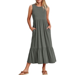 image:imageANRABESS Women Summer Sleeveless Maxi Dresses Casual Flowy Tiered SundressGray