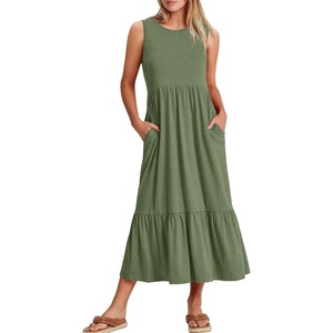 image:imageANRABESS Women Summer Sleeveless Maxi Dresses Casual Flowy Tiered SundressGreen