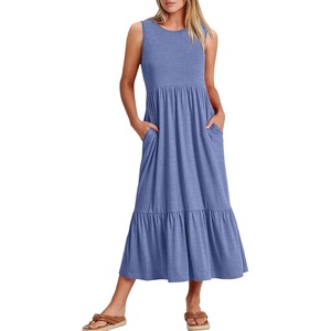 image:imageANRABESS Women Summer Sleeveless Maxi Dresses Casual Flowy Tiered SundressGrey Blue