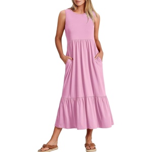 image:imageANRABESS Women Summer Sleeveless Maxi Dresses Casual Flowy Tiered SundressLight Pink
