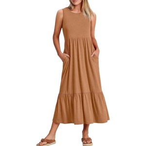 image:imageANRABESS Women Summer Sleeveless Maxi Dresses Casual Flowy Tiered SundressLight Rust