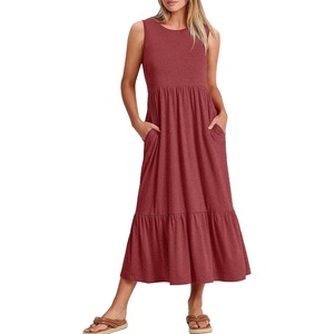 image:imageANRABESS Women Summer Sleeveless Maxi Dresses Casual Flowy Tiered SundressRed