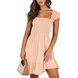 image:imageANRABESS Womens Casual Summer Dress Boho Smocked Beach Cute Teen SundressApricot