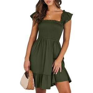 image:imageANRABESS Womens Casual Summer Dress Boho Smocked Beach Cute Teen SundressArmy Green