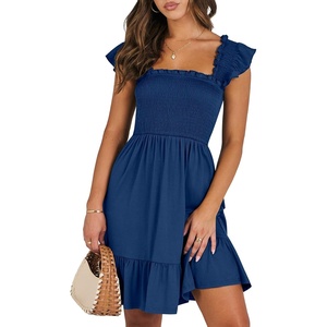image:imageANRABESS Womens Casual Summer Dress Boho Smocked Beach Cute Teen SundressDark Sea Blue