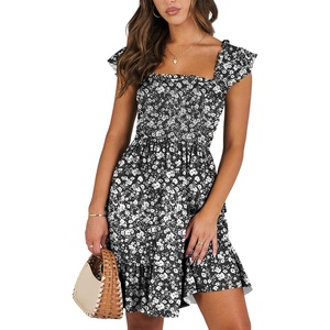 image:imageANRABESS Womens Casual Summer Dress Boho Smocked Beach Cute Teen SundressFloral Black White