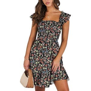image:imageANRABESS Womens Casual Summer Dress Boho Smocked Beach Cute Teen SundressFloral Colorful Black