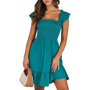 image:imageANRABESS Womens Casual Summer Dress Boho Smocked Beach Cute Teen SundressLake Green