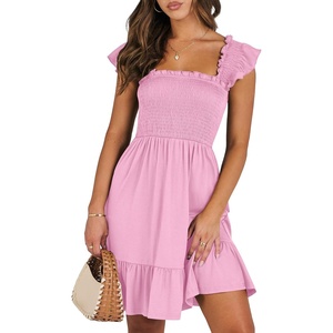 image:imageANRABESS Womens Casual Summer Dress Boho Smocked Beach Cute Teen SundressPink