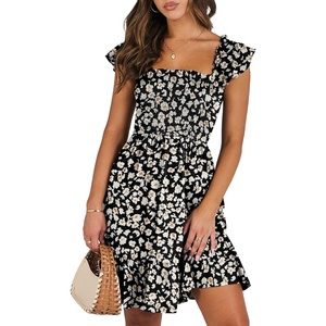 image:imageANRABESS Womens Casual Summer Dress Boho Smocked Beach Cute Teen SundressPrint Floral Black