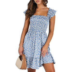 image:imageANRABESS Womens Casual Summer Dress Boho Smocked Beach Cute Teen SundressPrint Floral Blue
