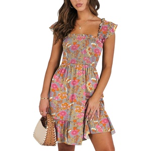 image:imageANRABESS Womens Casual Summer Dress Boho Smocked Beach Cute Teen SundressPrint Floral Colour