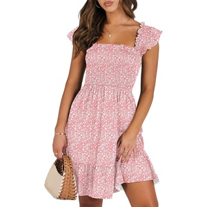 image:imageANRABESS Womens Casual Summer Dress Boho Smocked Beach Cute Teen SundressPrint Floral Pink