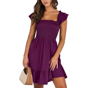 image:imageANRABESS Womens Casual Summer Dress Boho Smocked Beach Cute Teen SundressPurple Red