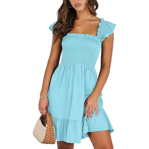 image:imageANRABESS Womens Casual Summer Dress Boho Smocked Beach Cute Teen SundressSky Blue