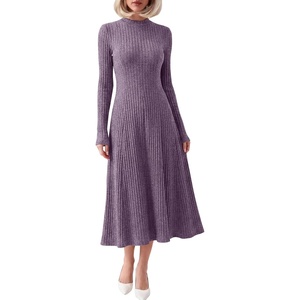 image:imageANRABESS Womens Fall Ribbed Knit Mock Neck Long Sleeve Midi DressPurple