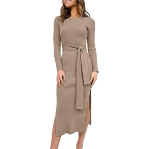 image:imageANRABESS Womens Long Sleeve Bodycon Midi Sweater Dress Fall OutfitsAlmond
