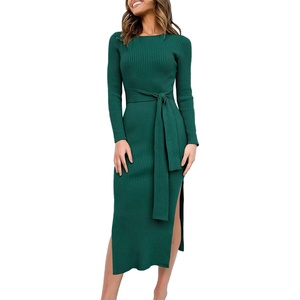 image:imageANRABESS Womens Long Sleeve Bodycon Midi Sweater Dress Fall OutfitsDark Green
