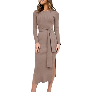 image:imageANRABESS Womens Long Sleeve Bodycon Midi Sweater Dress Fall OutfitsPink Almond