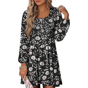 image:imageANRABESS Womens Long Sleeve Dresses Fall Smocked High Waist Babydoll DressBlack Floral