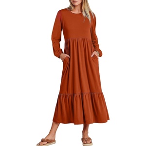 image:imageANRABESS Womens Long Sleeve Fall Flowy Maxi DressesBrick Red