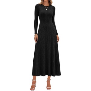 image:imageANRABESS Womens Long Sleeve Ribbed Knit Fall Casual Maxi DressBlackS