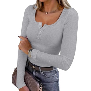 image:imageANRABESS Womens Long Sleeve Shirts Fall Henley TopGrey