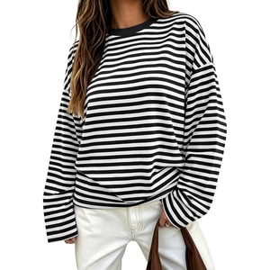 image:imageANRABESS Womens Long Sleeve Shirts Oversized Striped TopsBlack White Stripe