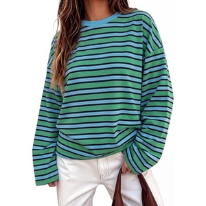 image:imageANRABESS Womens Long Sleeve Shirts Oversized Striped TopsGreen Stripes