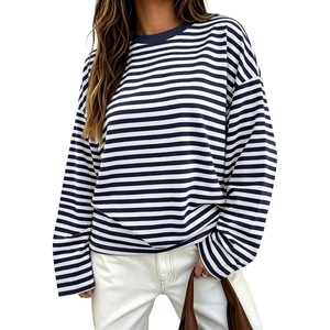 image:imageANRABESS Womens Long Sleeve Shirts Oversized Striped TopsNavy Blue White Stripe