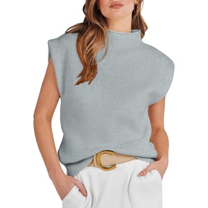 image:imageANRABESS Womens Mock Neck Sweater Vest Work Fall Sleeveless SweatersGrey